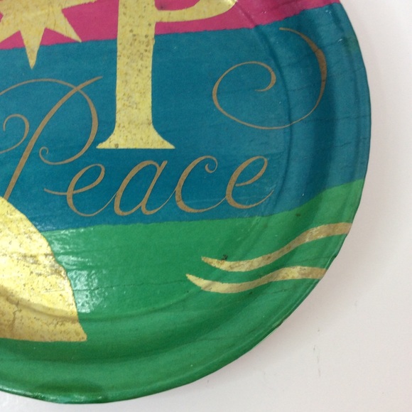 Pottery Barn Pink Green Gold Peace Decorative Tray - Picture 3 of 8